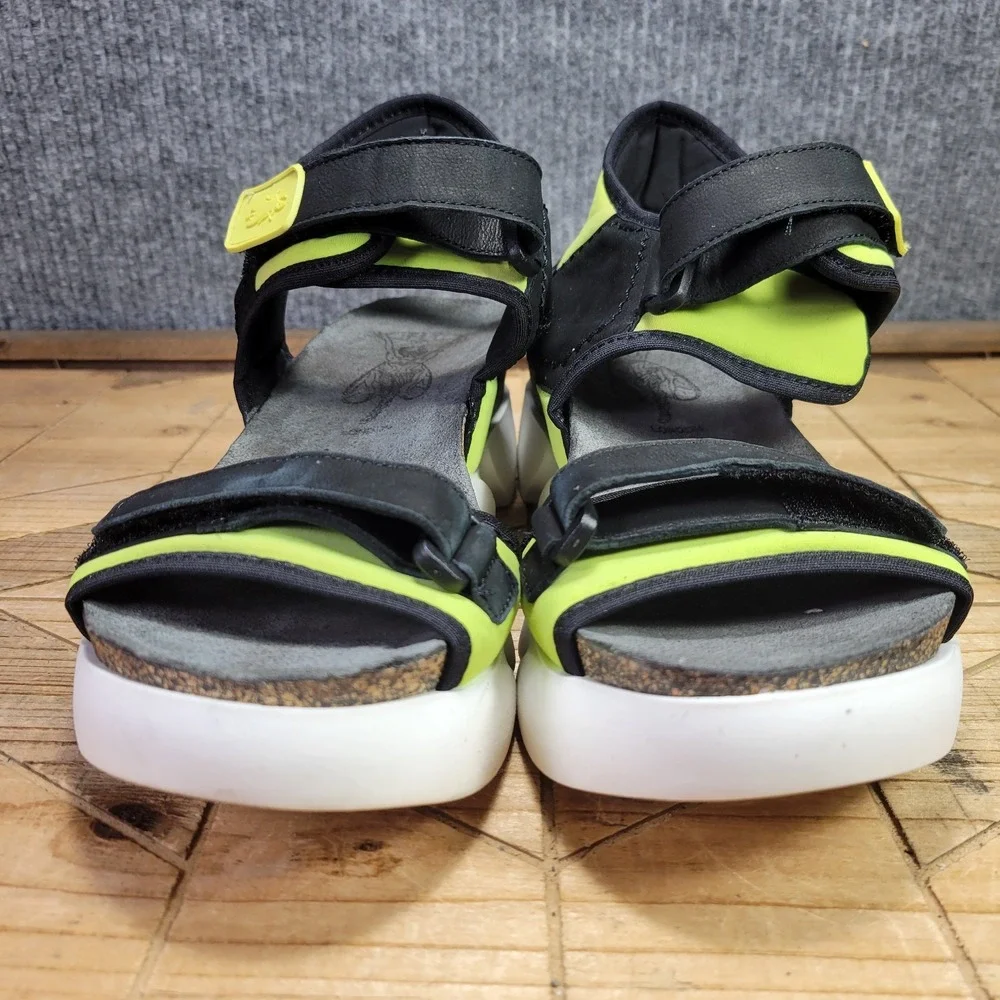 New Fly London Sigo Black Pistachio Wedge Platform Sandals‎ 41 10 - 10.5